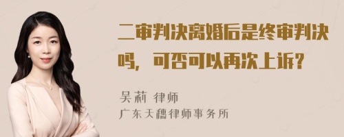 二審判決離婚后是終審判決嗎，可否可以再次上訴？