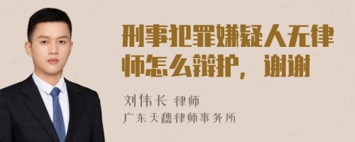 刑事犯罪嫌疑人無律師怎么辯護，謝謝