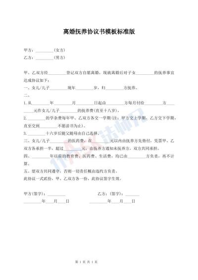離婚撫養(yǎng)協(xié)議書(shū)模板標(biāo)準(zhǔn)版