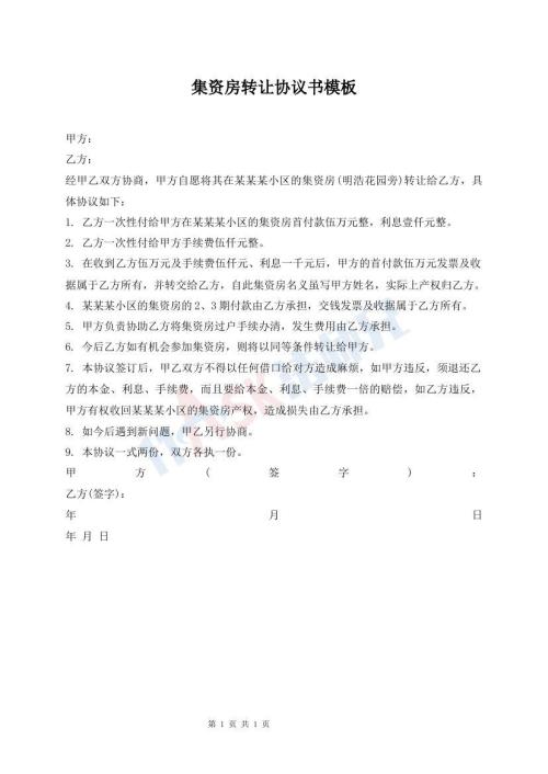集資房轉(zhuǎn)讓協(xié)議書模板