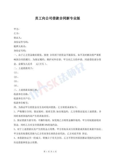 員工向公司借款合同新專業(yè)版