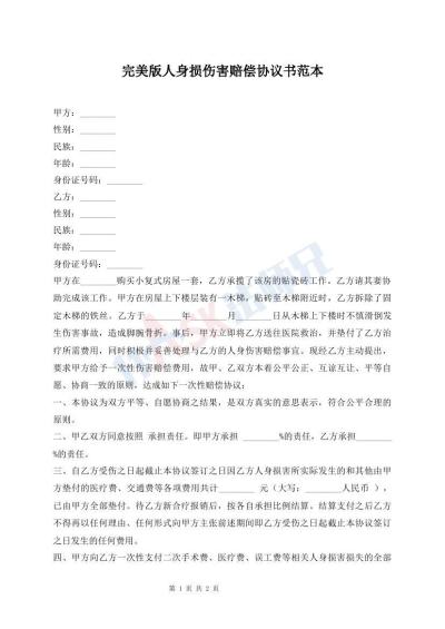完美版人身損傷害賠償協議書范本