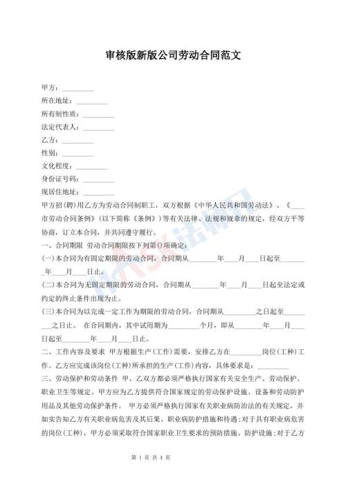 審核版新版公司勞動合同范文
