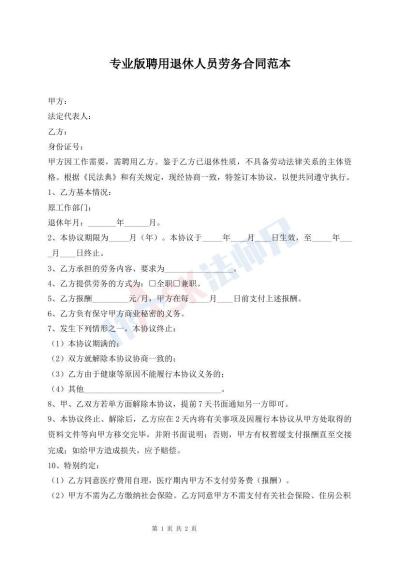 專業(yè)版聘用退休人員勞務(wù)合同范本