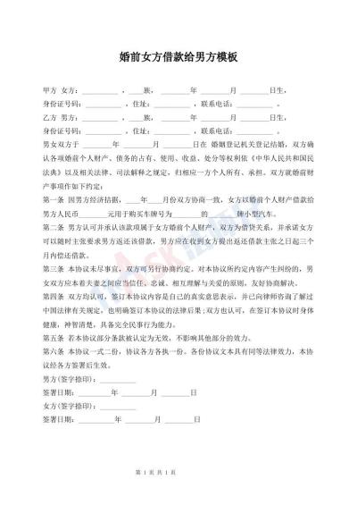 婚前女方借款給男方模板