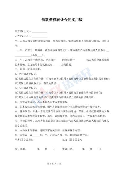借款債權(quán)轉(zhuǎn)讓合同實(shí)用版