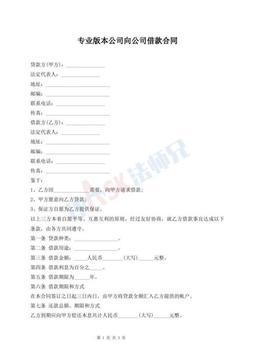 專業(yè)版本公司向公司借款合同
