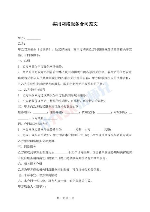 實(shí)用網(wǎng)絡(luò)服務(wù)合同范文