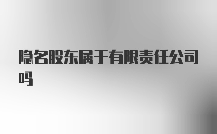 隱名股東屬于有限責(zé)任公司嗎