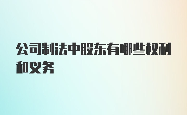 公司制法中股东有哪些权利和义务