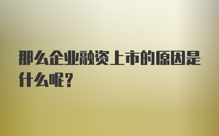 那么企业融资上市的原因是什么呢？