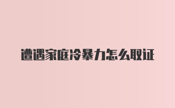 遭遇家庭冷暴力怎么取證
