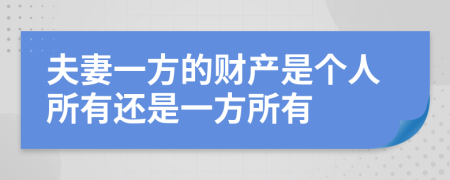 夫妻一方的财产是个人所有还是一方所有