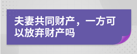 夫妻共同財(cái)產(chǎn)，一方可以放棄財(cái)產(chǎn)嗎