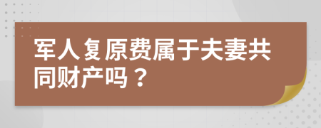 軍人復(fù)原費屬于夫妻共同財產(chǎn)嗎？