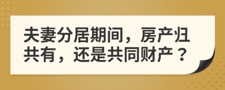 夫妻分居期間，房產(chǎn)歸共有，還是共同財產(chǎn)？