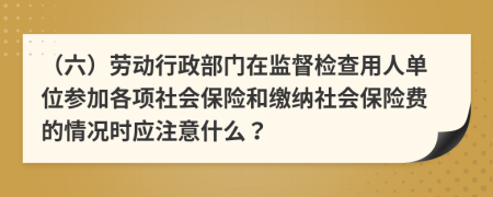 （六）勞動(dòng)行政部門在監(jiān)督檢查用人單位參加各項(xiàng)社會(huì)保險(xiǎn)和繳納社會(huì)保險(xiǎn)費(fèi)的情況時(shí)應(yīng)注意什么？