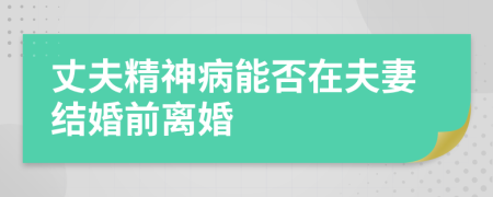 丈夫精神病能否在夫妻結婚前離婚