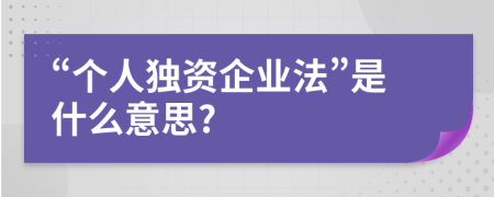 “個人獨資企業(yè)法”是什么意思?