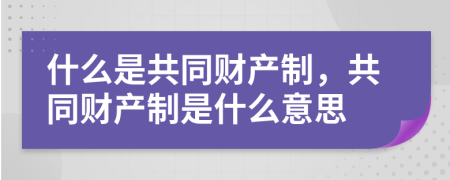 什么是共同財(cái)產(chǎn)制，共同財(cái)產(chǎn)制是什么意思