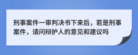 刑事案件一審判決書下來后，若是刑事案件，請問辯護人的意見和建議嗎