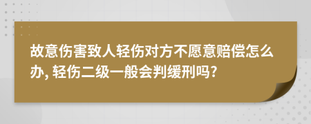 故意傷害致人輕傷對(duì)方不愿意賠償怎么辦, 輕傷二級(jí)一般會(huì)判緩刑嗎?