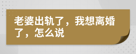 老婆出軌了，我想離婚了，怎么說