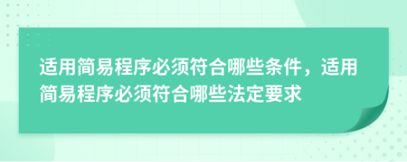 適用簡易程序必須符合哪些條件，適用簡易程序必須符合哪些法定要求