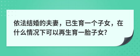 依法結(jié)婚的夫妻，已生育一個(gè)子女，在什么情況下可以再生育一胎子女?