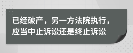 已經(jīng)破產(chǎn)，另一方法院執(zhí)行，應(yīng)當(dāng)中止訴訟還是終止訴訟