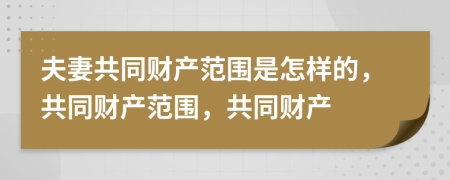 夫妻共同財(cái)產(chǎn)范圍是怎樣的，共同財(cái)產(chǎn)范圍，共同財(cái)產(chǎn)