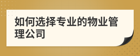 如何選擇專業(yè)的物業(yè)管理公司
