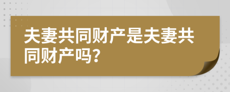 夫妻共同財(cái)產(chǎn)是夫妻共同財(cái)產(chǎn)嗎？