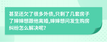甚至還欠了很多外債,只剩了幾套房子了嬸嬸想跟他離婚,嬸嬸想問發(fā)生購房糾紛怎么解決呢？