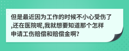 但是最近因?yàn)楣ぷ鞯臅r候不小心受傷了,還在醫(yī)院呢,我就想要知道那個怎樣申請工傷賠償和賠償金啊？