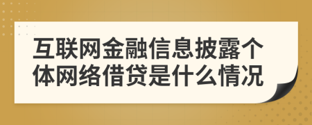 互聯(lián)網(wǎng)金融信息披露個體網(wǎng)絡(luò)借貸是什么情況