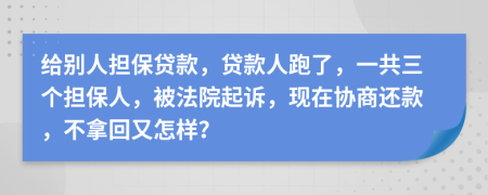 給別人擔(dān)保貸款，貸款人跑了，一共三個擔(dān)保人，被法院起訴，現(xiàn)在協(xié)商還款，不拿回又怎樣？