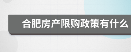 合肥房產限購政策有什么