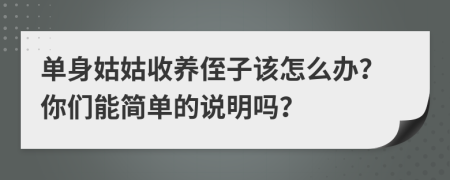 單身姑姑收養(yǎng)侄子該怎么辦？你們能簡單的說明嗎？