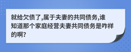 就給欠債了,屬于夫妻的共同債務(wù),誰知道那個家庭經(jīng)營夫妻共同債務(wù)是咋樣的??？