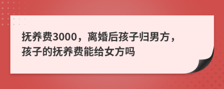 撫養(yǎng)費(fèi)3000，離婚后孩子歸男方，孩子的撫養(yǎng)費(fèi)能給女方嗎