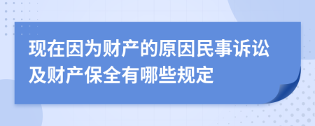 現(xiàn)在因?yàn)樨?cái)產(chǎn)的原因民事訴訟及財(cái)產(chǎn)保全有哪些規(guī)定