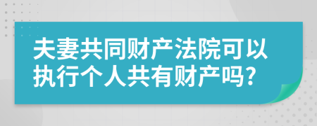 夫妻共同財(cái)產(chǎn)法院可以執(zhí)行個(gè)人共有財(cái)產(chǎn)嗎?