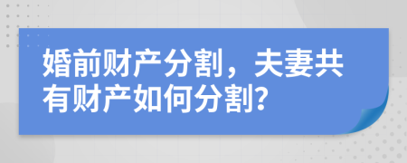 婚前財(cái)產(chǎn)分割，夫妻共有財(cái)產(chǎn)如何分割？
