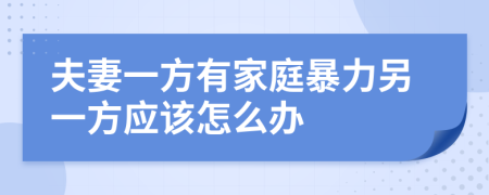 夫妻一方有家庭暴力另一方應(yīng)該怎么辦
