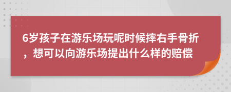 6歲孩子在游樂場玩呢時候摔右手骨折,想可以向游樂場提出什么樣的賠償