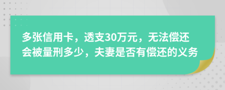多張信用卡，透支30萬元，無法償還會被量刑多少，夫妻是否有償還的義務