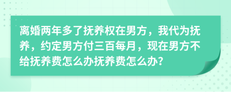 離婚兩年多了撫養(yǎng)權(quán)在男方，我代為撫養(yǎng)，約定男方付三百每月，現(xiàn)在男方不給撫養(yǎng)費(fèi)怎么辦撫養(yǎng)費(fèi)怎么辦？