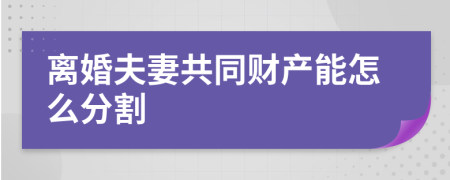 離婚夫妻共同財(cái)產(chǎn)能怎么分割