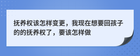 撫養(yǎng)權(quán)該怎樣變更，我現(xiàn)在想要回孩子的的撫養(yǎng)權(quán)了，要該怎樣做